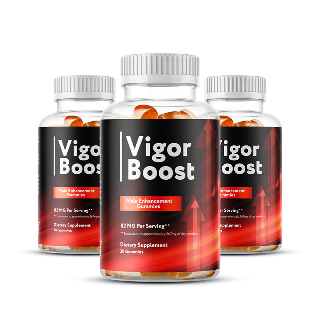 Three bottles of the Vigor Boost supplement displayed as a 3‑bottle kit, highlighting the product’s main offer and reinforcing trust and visibility for the Vigor Boost formula.