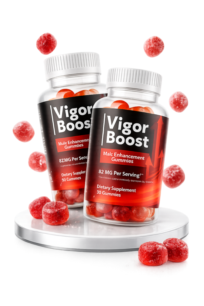 Vigor Boost supplement bottle for male performance enhancement and improved blood circulation.